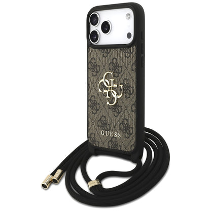 Case for Apple iPhone 17 Pro Max, Guess, 4G CBDY Big Logo with Cord Strap, Brown