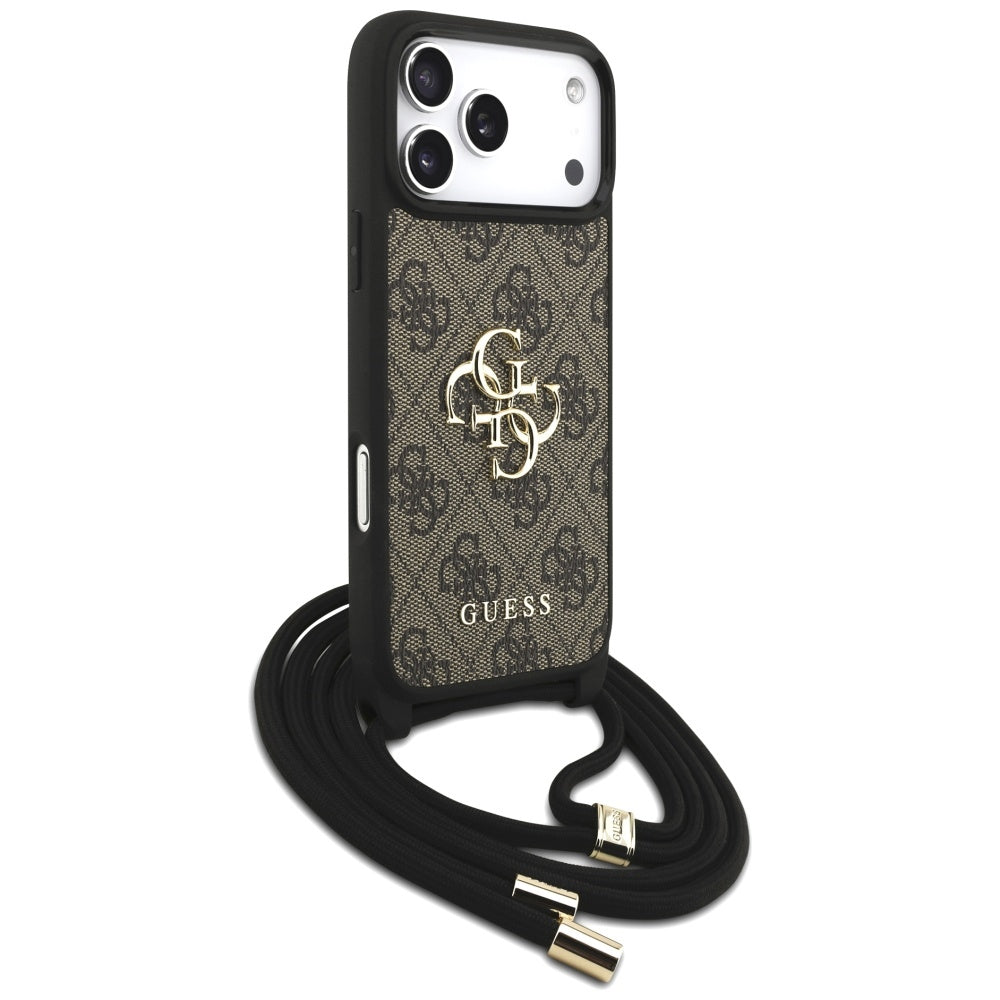 Case for Apple iPhone 17 Pro Max, Guess, 4G CBDY Big Logo with Cord Strap, Brown