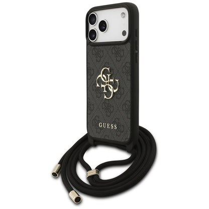 Case for Apple iPhone 17 Pro Max, Guess, 4G CBDY Big Logo with Cord Strap, Black