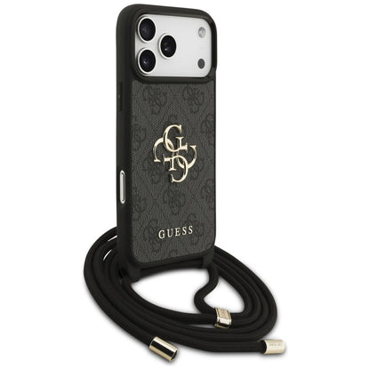 Case for Apple iPhone 17 Pro Max, Guess, 4G CBDY Big Logo with Cord Strap, Black