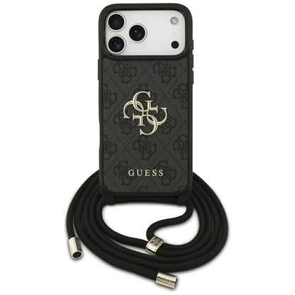 Case for Apple iPhone 17 Pro Max, Guess, 4G CBDY Big Logo with Cord Strap, Black