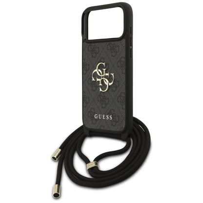 Case for Apple iPhone 17 Pro Max, Guess, 4G CBDY Big Logo with Cord Strap, Black