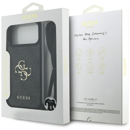 Case for Apple iPhone 17 Pro Max, Guess, 4G CBDY Big Logo with Cord Strap, Black