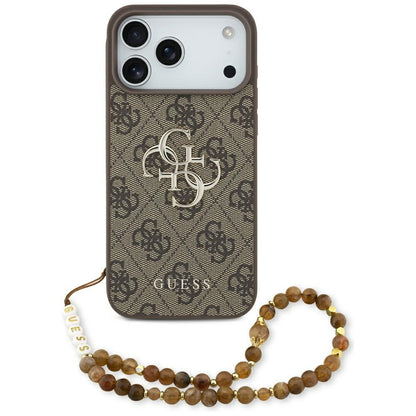 Θήκη για Apple iPhone 17 Pro Max, Guess, 4G Classic Logo με Λουράκι από Μαργαριτάρι, Καφέ