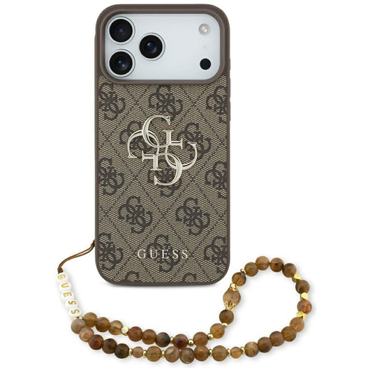 Θήκη για Apple iPhone 17 Pro Max, Guess, 4G Classic Logo με Λουράκι από Μαργαριτάρι, Καφέ