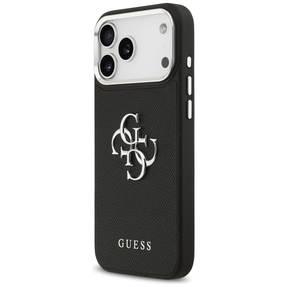 Θήκη για Apple iPhone 17 Pro Max, Guess, 4G Grained Big and Classic Logo, Μαύρη Ασημί