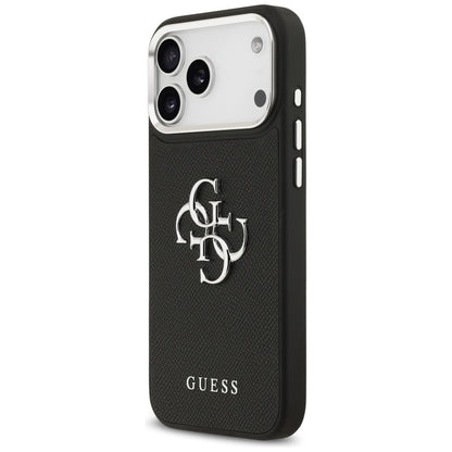 Θήκη για Apple iPhone 17 Pro Max, Guess, 4G Grained Big and Classic Logo, Μαύρη Ασημί