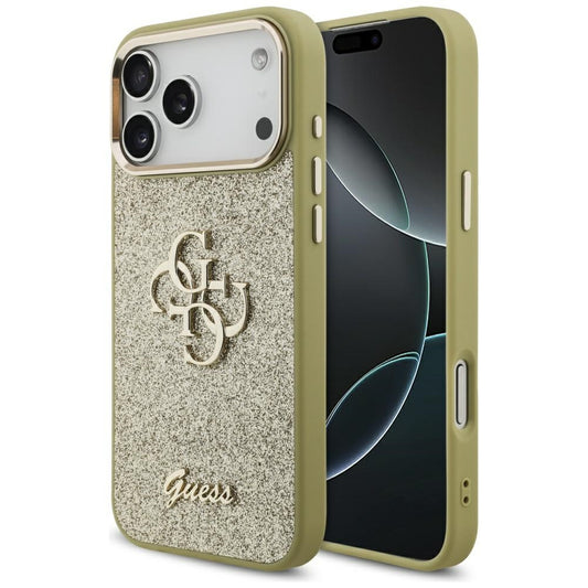 Θήκη για Apple iPhone 17 Pro Max, Guess, Fixed Glitter Big 4G Metal Frame, Χρυσή