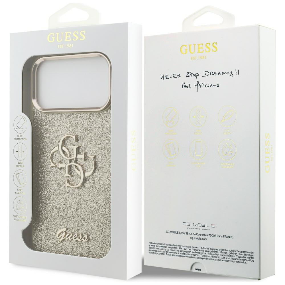 Θήκη για Apple iPhone 17 Pro Max, Guess, Fixed Glitter Big 4G Metal Frame, Χρυσή