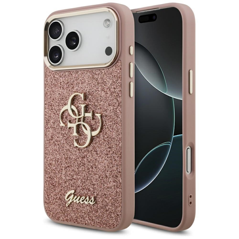 Θήκη για Apple iPhone 17 Pro Max, Guess, Fixed Glitter Big 4G Metal Frame, Ροζ
