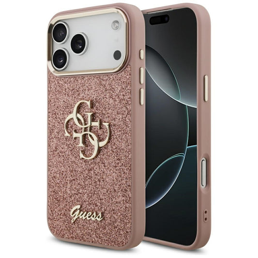 Θήκη για Apple iPhone 17 Pro Max, Guess, Fixed Glitter Big 4G Metal Frame, Ροζ