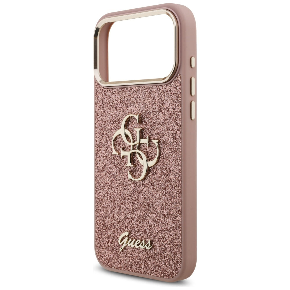 Θήκη για Apple iPhone 17 Pro Max, Guess, Fixed Glitter Big 4G Metal Frame, Ροζ