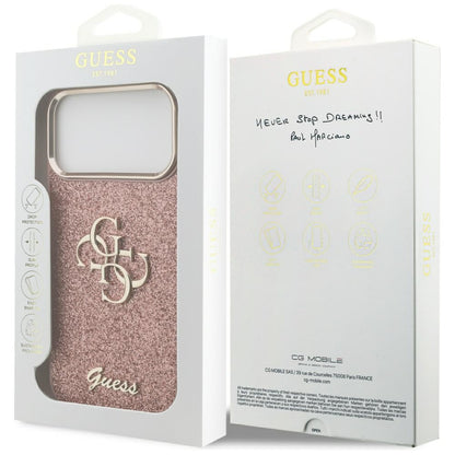 Θήκη για Apple iPhone 17 Pro Max, Guess, Fixed Glitter Big 4G Metal Frame, Ροζ