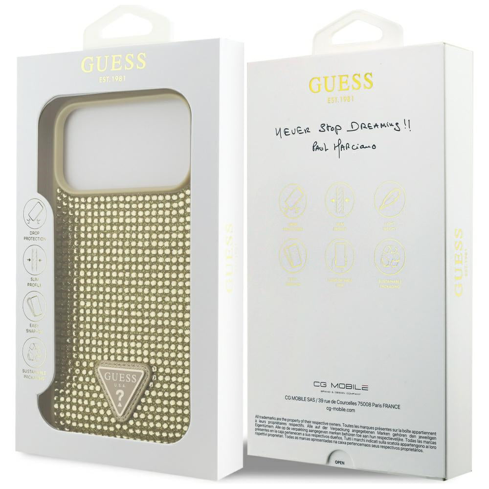 Θήκη για Apple iPhone 17 Pro Max, Guess, Rhinestone Triangle Logo, Χρυσή