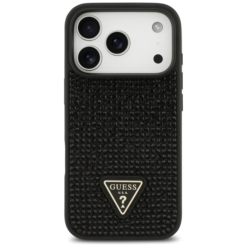Θήκη για Apple iPhone 17 Pro Max, Guess, Rhinestone Triangle Logo, Μαύρη