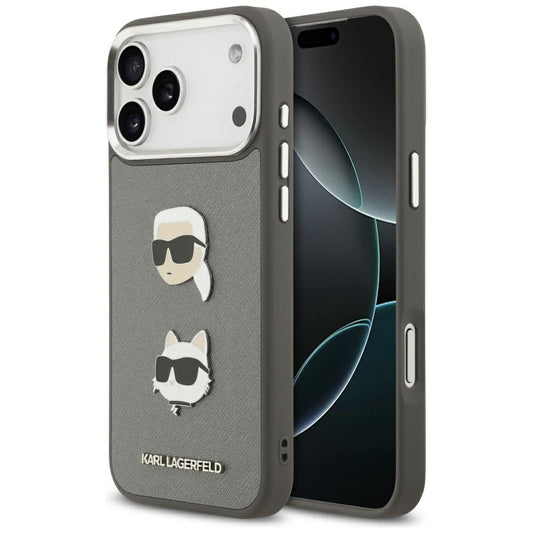 Θήκη για Apple iPhone 17 Pro Max, Karl Lagerfeld, Grained Karl & Choupette's Heads Pins and Logo, Γκρι