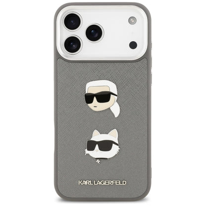 Θήκη για Apple iPhone 17 Pro Max, Karl Lagerfeld, Grained Karl & Choupette's Heads Pins and Logo, Γκρι