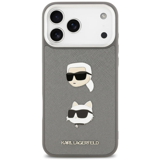 Θήκη για Apple iPhone 17 Pro Max, Karl Lagerfeld, Grained Karl & Choupette's Heads Pins and Logo, Γκρι