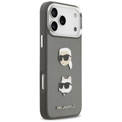 Θήκη για Apple iPhone 17 Pro Max, Karl Lagerfeld, Grained Karl & Choupette's Heads Pins and Logo, Γκρι