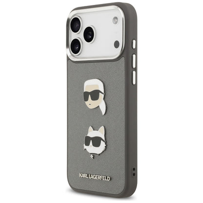 Θήκη για Apple iPhone 17 Pro Max, Karl Lagerfeld, Grained Karl & Choupette's Heads Pins and Logo, Γκρι