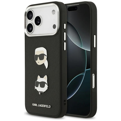 Θήκη για Apple iPhone 17 Pro Max, Karl Lagerfeld, Grained Karl & Choupette's Heads Pins and Logo, Μαύρη