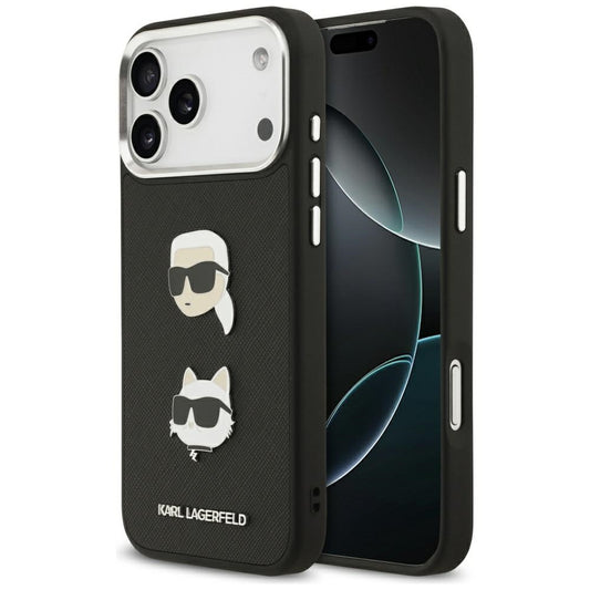 Θήκη για Apple iPhone 17 Pro Max, Karl Lagerfeld, Grained Karl & Choupette's Heads Pins and Logo, Μαύρη