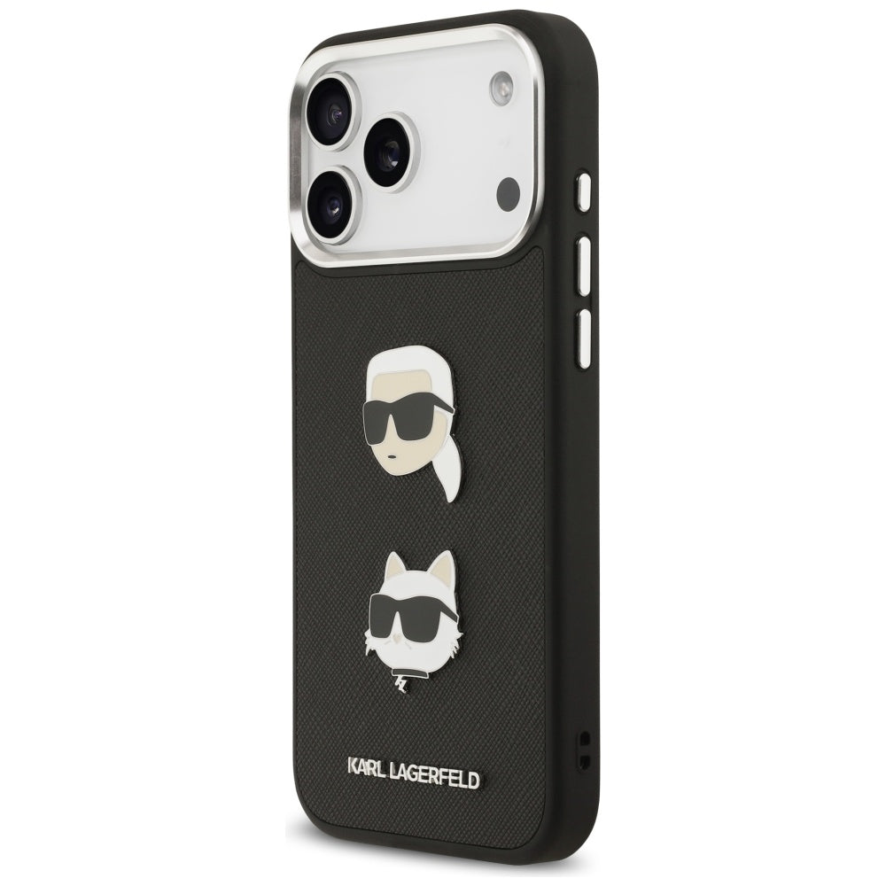 Θήκη για Apple iPhone 17 Pro Max, Karl Lagerfeld, Grained Karl & Choupette's Heads Pins and Logo, Μαύρη