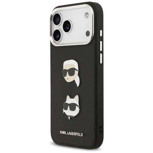 Θήκη για Apple iPhone 17 Pro Max, Karl Lagerfeld, Grained Karl & Choupette's Heads Pins and Logo, Μαύρη