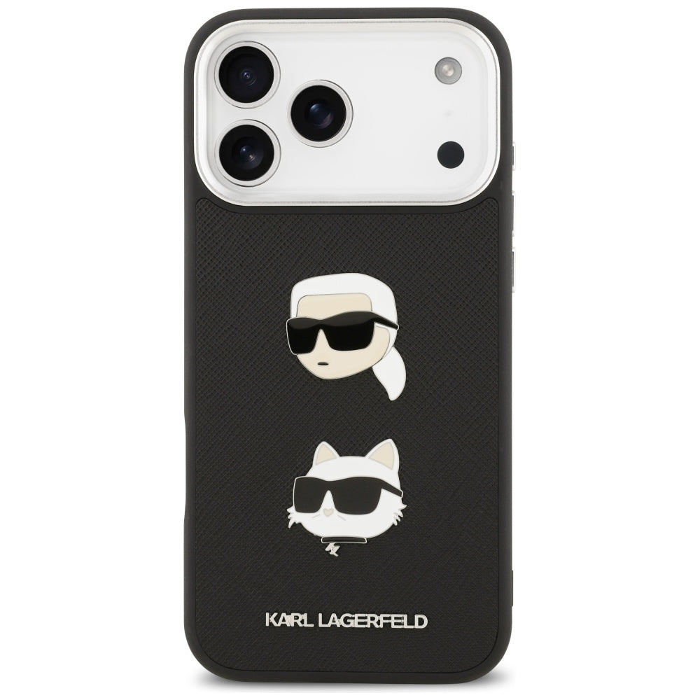 Θήκη για Apple iPhone 17 Pro Max, Karl Lagerfeld, Grained Karl & Choupette's Heads Pins and Logo, Μαύρη