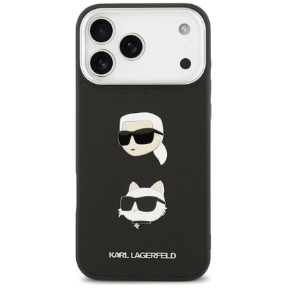 Θήκη για Apple iPhone 17 Pro Max, Karl Lagerfeld, Grained Karl & Choupette's Heads Pins and Logo, Μαύρη