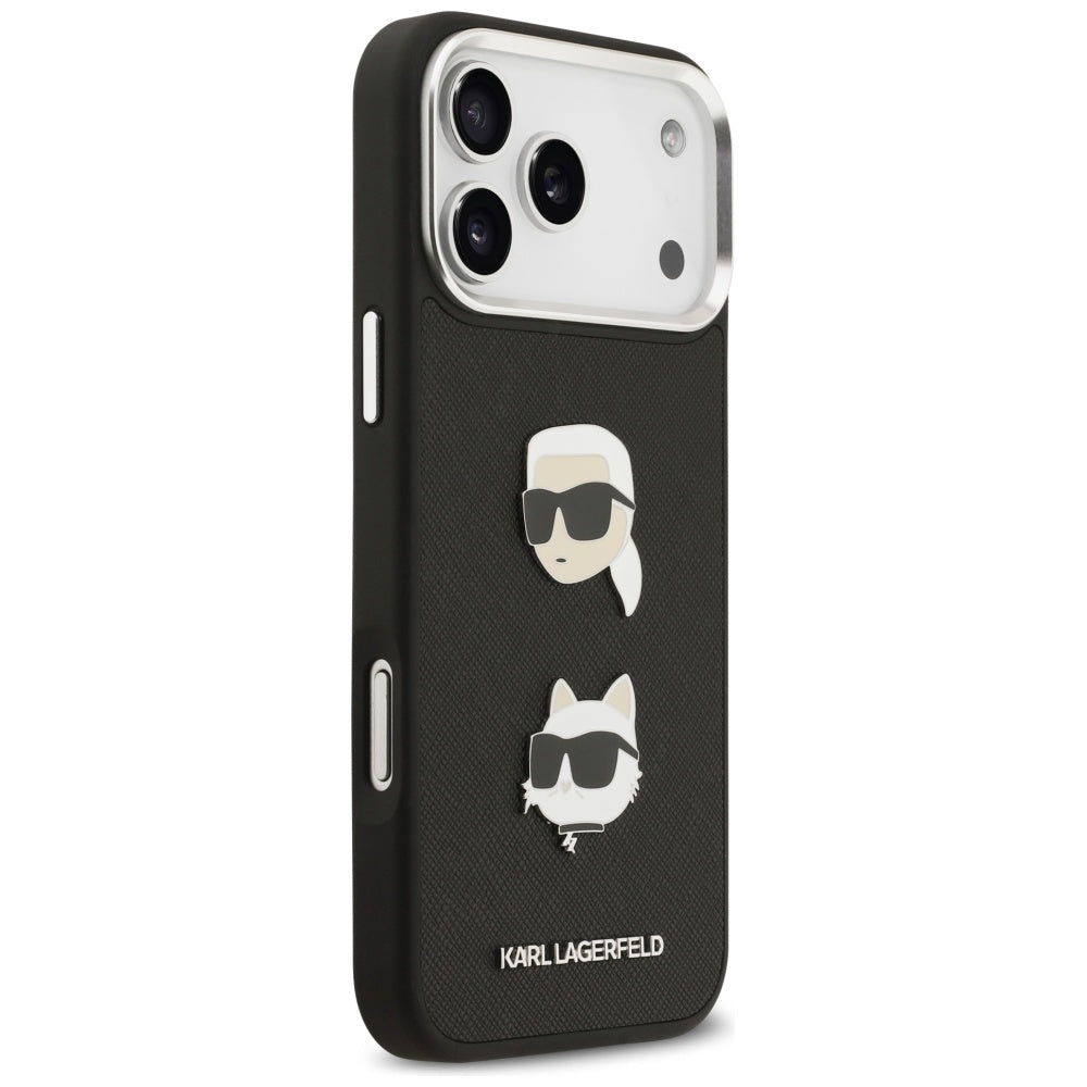 Θήκη για Apple iPhone 17 Pro Max, Karl Lagerfeld, Grained Karl & Choupette's Heads Pins and Logo, Μαύρη