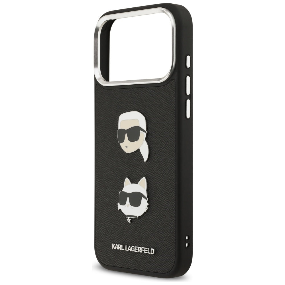 Θήκη για Apple iPhone 17 Pro Max, Karl Lagerfeld, Grained Karl & Choupette's Heads Pins and Logo, Μαύρη