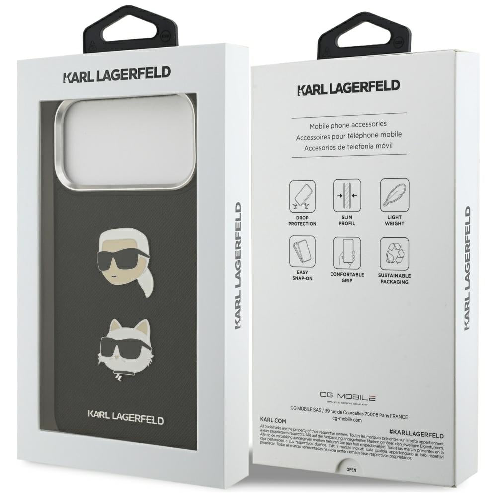 Θήκη για Apple iPhone 17 Pro Max, Karl Lagerfeld, Grained Karl & Choupette's Heads Pins and Logo, Μαύρη