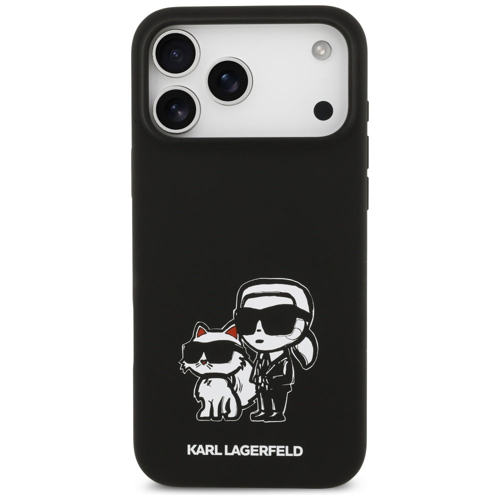 Case for Apple iPhone 17 Pro Max, Karl Lagerfeld, Sketch and Logo Karl & Choupette, Black