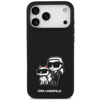 Case for Apple iPhone 17 Pro Max, Karl Lagerfeld, Sketch and Logo Karl & Choupette, Black