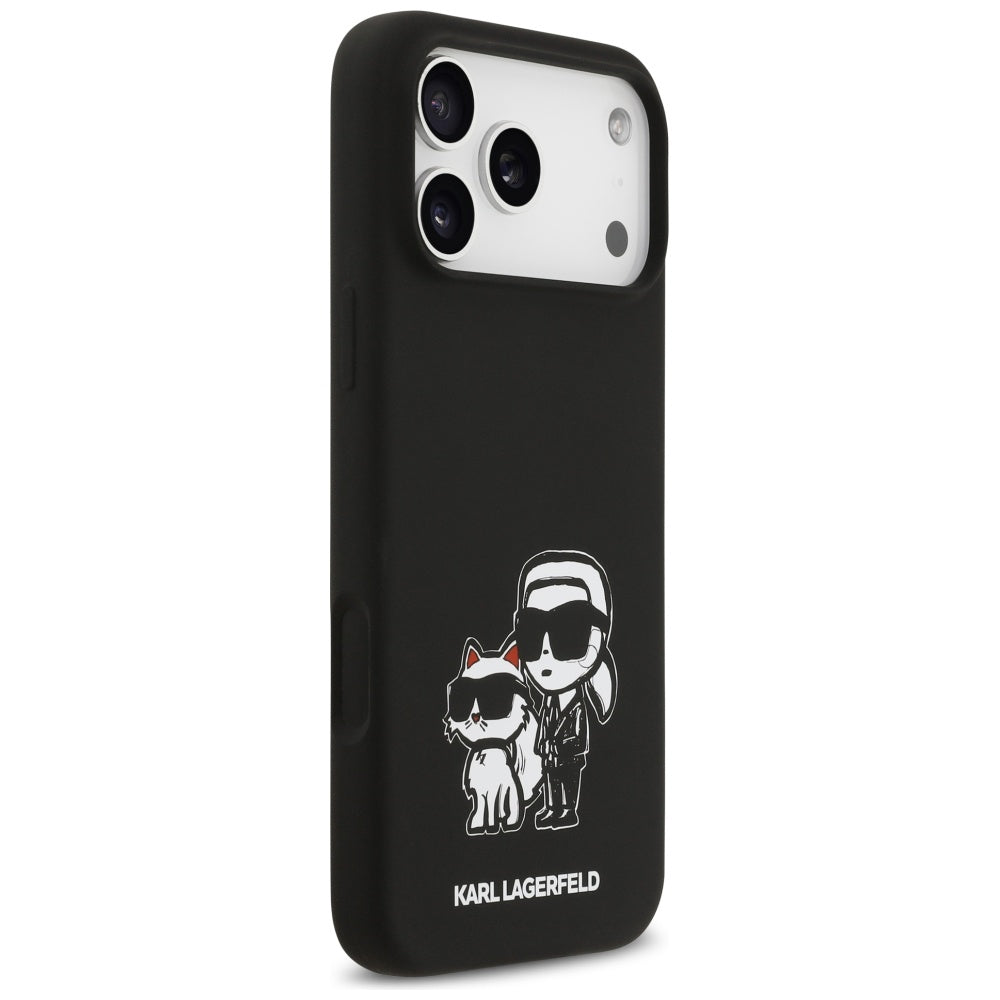 Case for Apple iPhone 17 Pro Max, Karl Lagerfeld, Sketch and Logo Karl & Choupette, Black
