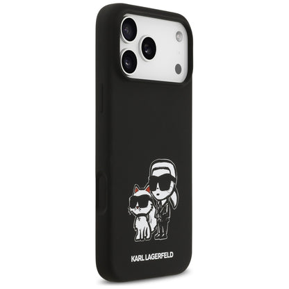 Case for Apple iPhone 17 Pro Max, Karl Lagerfeld, Sketch and Logo Karl & Choupette, Black