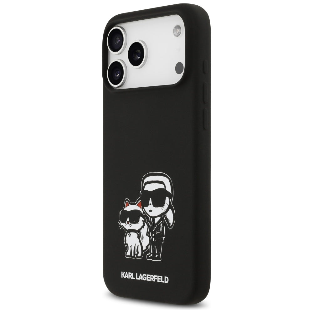 Case for Apple iPhone 17 Pro Max, Karl Lagerfeld, Sketch and Logo Karl & Choupette, Black