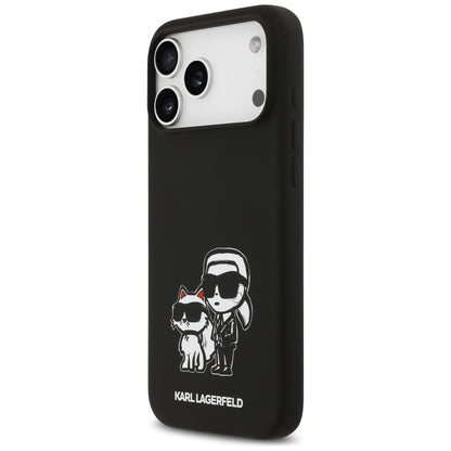 Case for Apple iPhone 17 Pro Max, Karl Lagerfeld, Sketch and Logo Karl & Choupette, Black