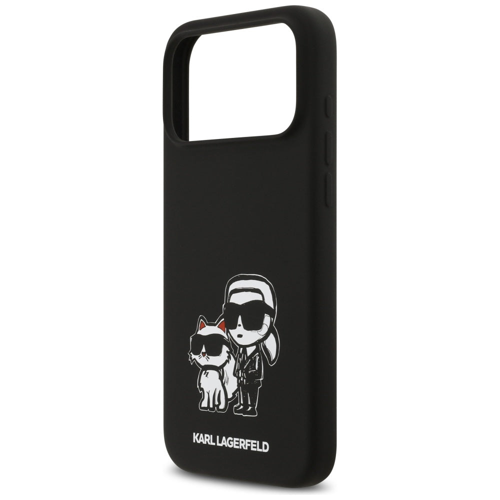 Case for Apple iPhone 17 Pro Max, Karl Lagerfeld, Sketch and Logo Karl & Choupette, Black
