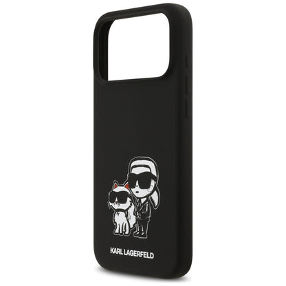 Case for Apple iPhone 17 Pro Max, Karl Lagerfeld, Sketch and Logo Karl & Choupette, Black