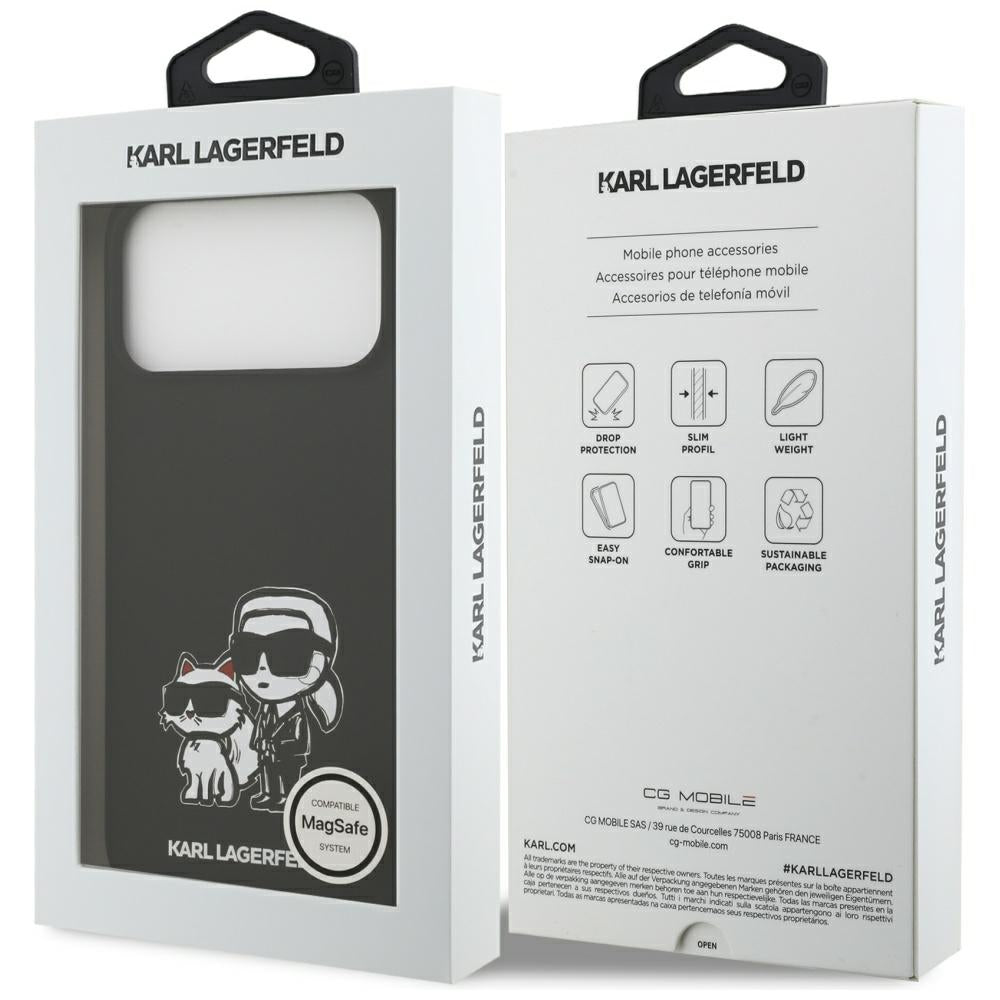 Case for Apple iPhone 17 Pro Max, Karl Lagerfeld, Sketch and Logo Karl & Choupette, Black
