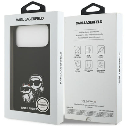 Case for Apple iPhone 17 Pro Max, Karl Lagerfeld, Sketch and Logo Karl & Choupette, Black