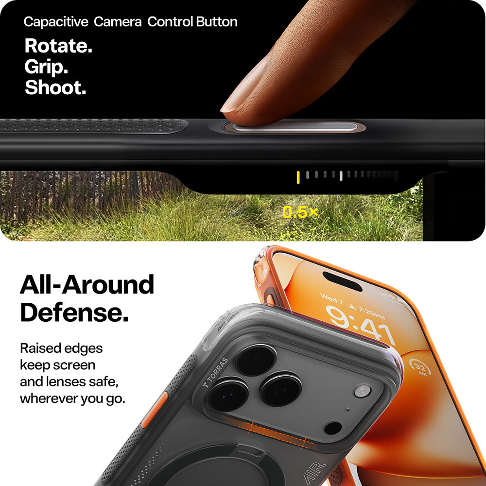 Θήκη για Apple iPhone 17 Pro Max, Torras, Ostand Spin Air, Γκρι