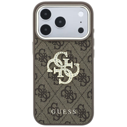 Case for Apple iPhone 18 Pro / 17 Pro, Guess, 4G Big Strass Logo, Brown