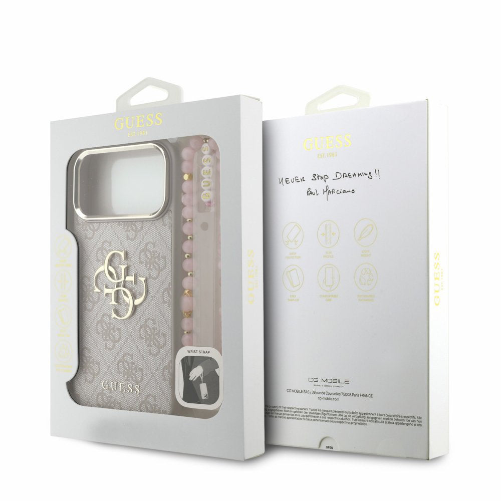 Θήκη για Apple iPhone 18 Pro / 17 Pro, Guess, 4G Classic Logo with Strap, Ροζ Χρυσό