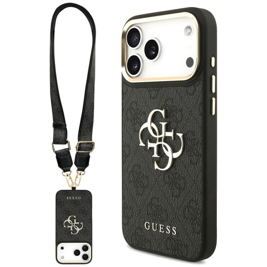Θήκη για Apple iPhone 18 Pro / 17 Pro, Guess, Big 4G Classic Logo & Big Strap Metal Buttons, Μαύρη