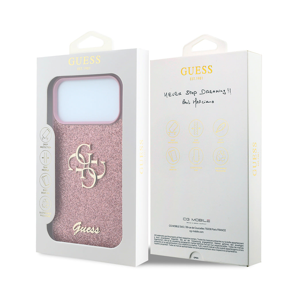Case for Apple iPhone 18 Pro / 17 Pro, Guess, Fixed Glitter Big 4G, Pink