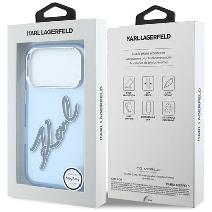 Θήκη για Apple iPhone 18 Pro / 17 Pro, Karl Lagerfeld, IML Big Signature Resin Logo και Μεταλλικό Πλαίσιο, Μπλε