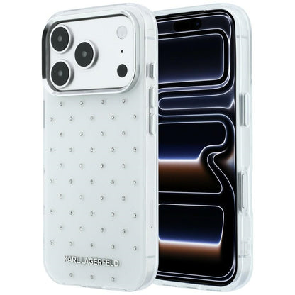 Case for Apple iPhone 18 Pro / 17 Pro, Karl Lagerfeld, IML Rhinestones and Electroplated Logo, White